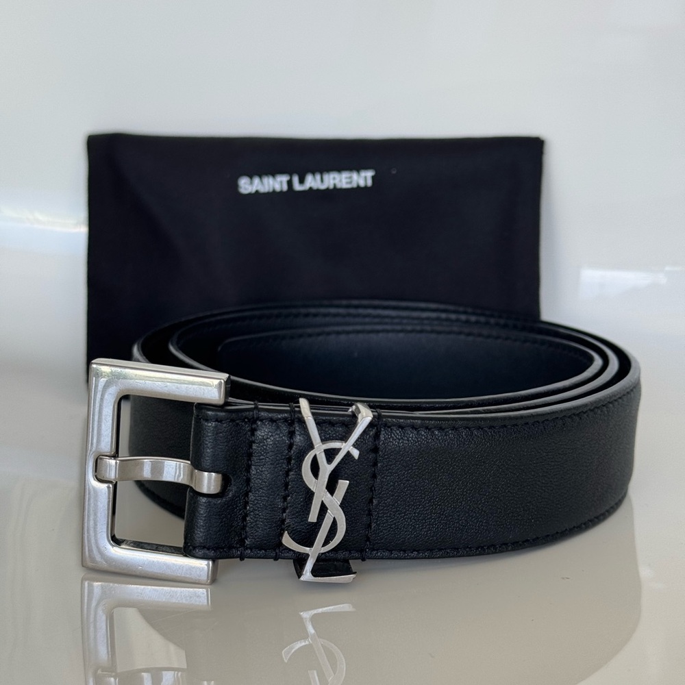 Saint Laurent Black/Silver Belt Luxurious Leather - Picture 2 of 5